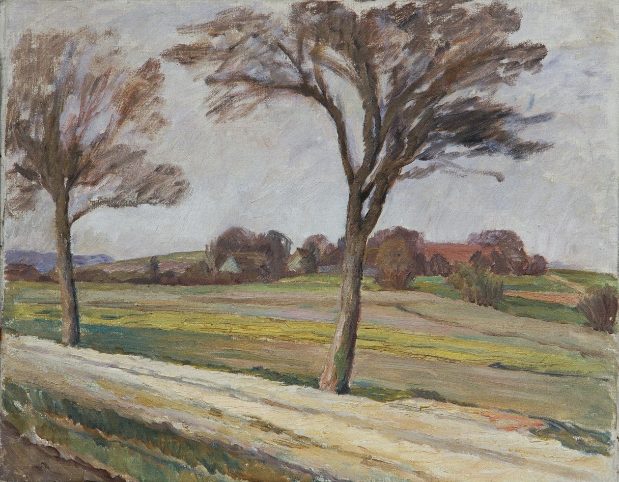 Chemin avec arbres et ferme - Walther Gamerith
