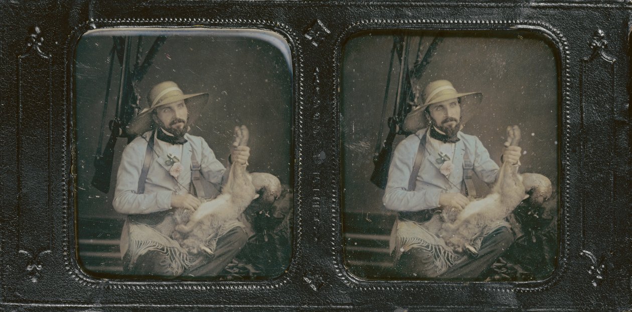 Autoportrait en chasseur tenant un lièvre - Warren T. Thompson