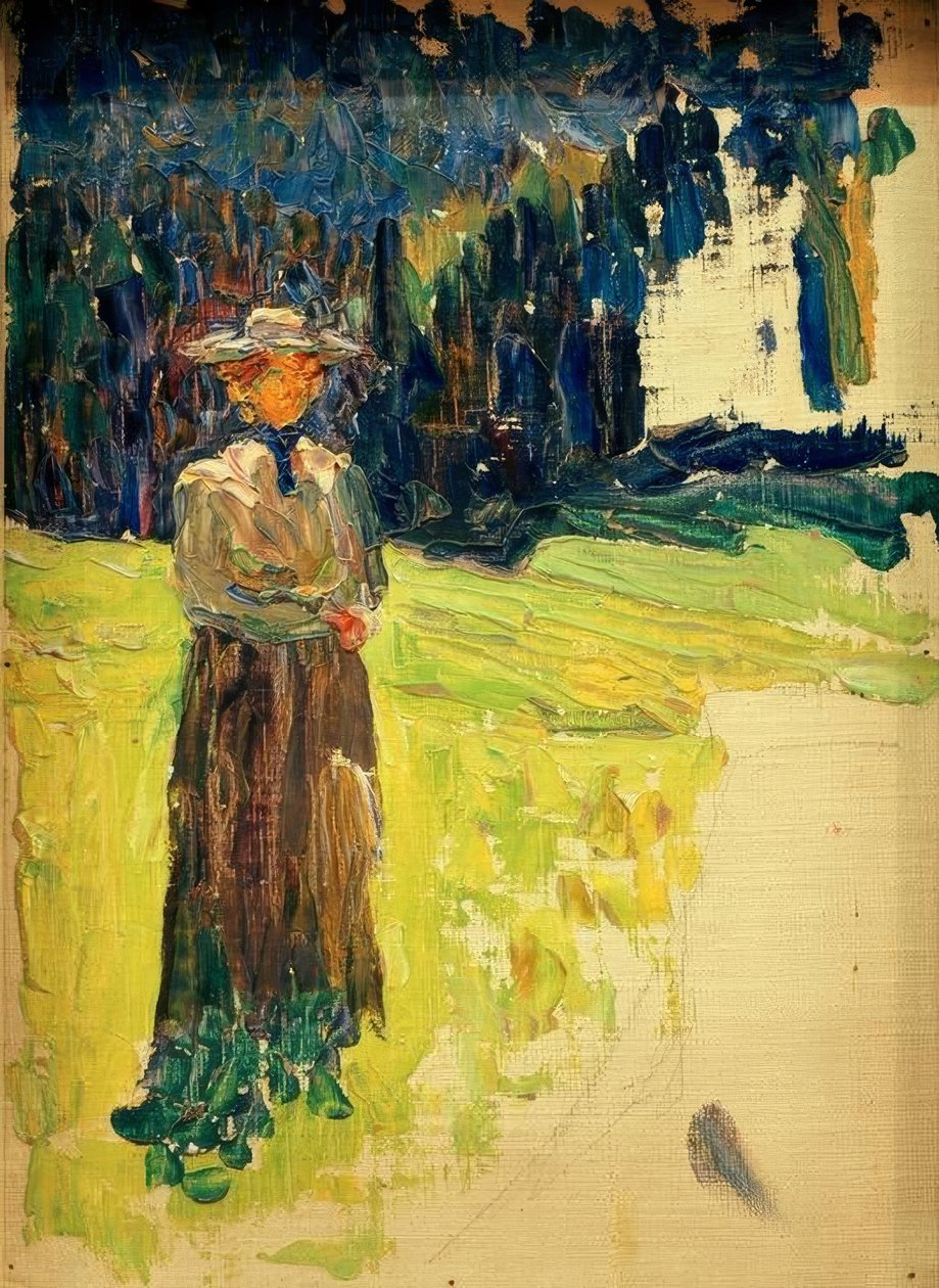 Dame debout au bord de la forêt à Kochel - Wassily Kandinsky