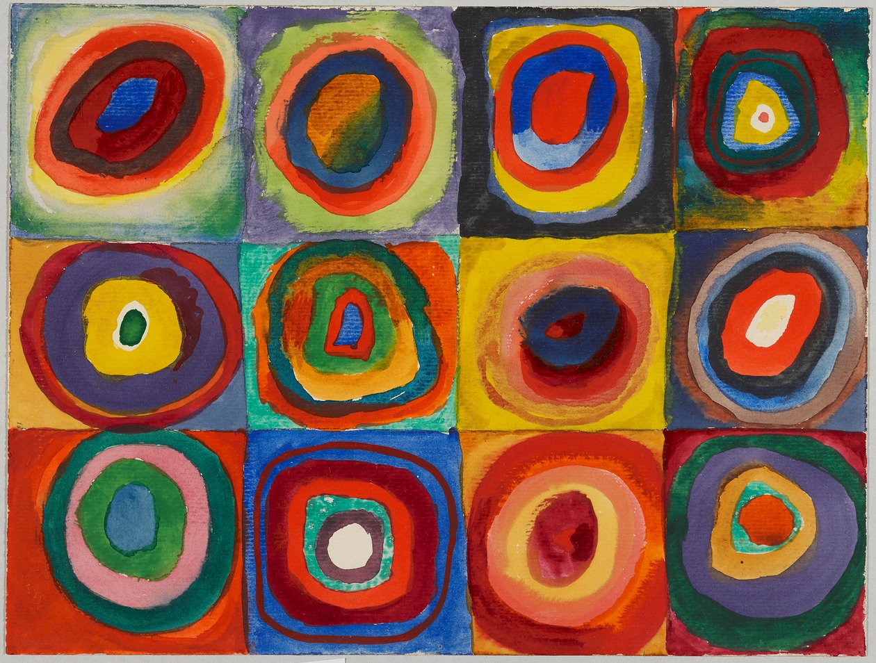 Étude de couleurs – Carrés avec des anneaux concentriques - Wassily Kandinsky