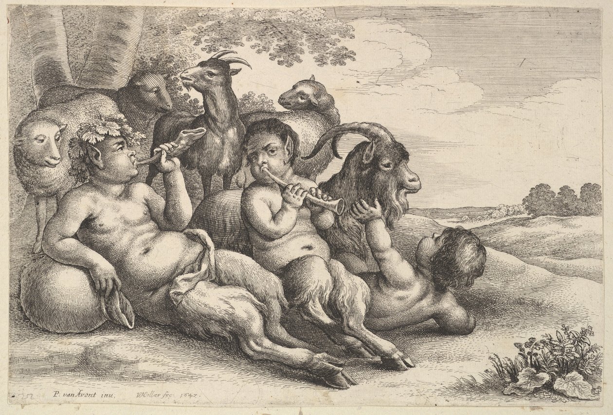 Deux jeunes satyres et un garçon - Wenceslaus Hollar