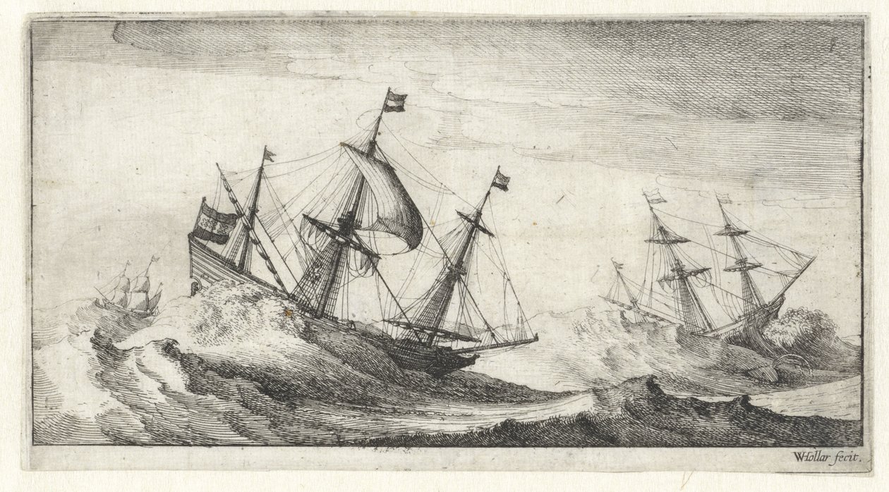 Voiliers dans une tempête (Vues maritimes) - Wenceslaus Hollar