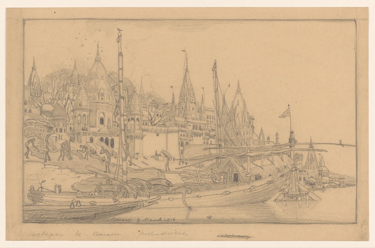 Rive de la rivière avec des bateaux à Bénarès - Wijnand Otto Jan Nieuwenkamp
