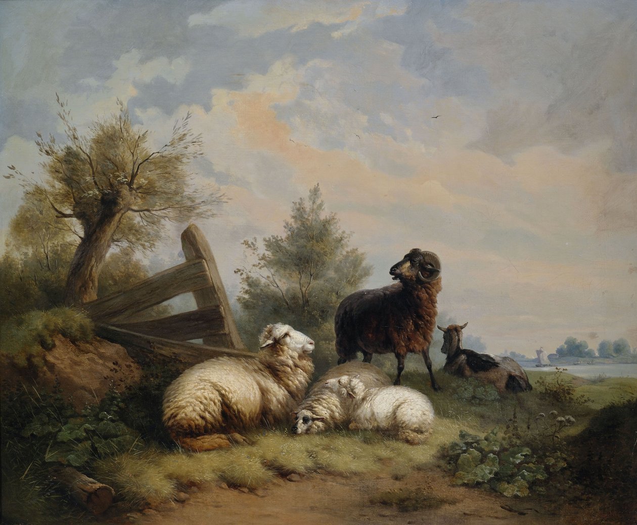 Moutons, bélier et chèvre à la barrière - Wilhelm Melchior