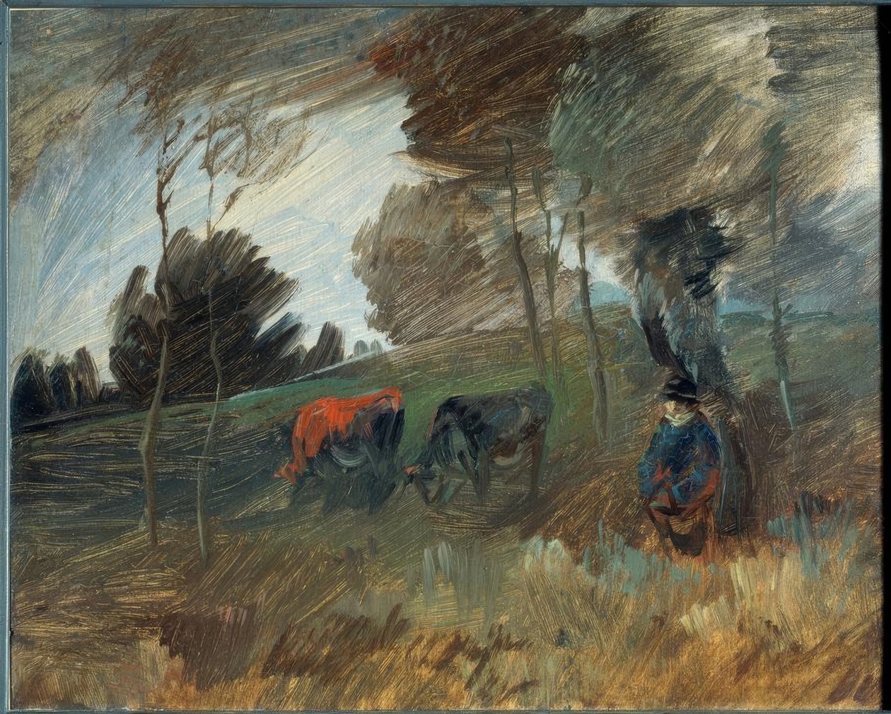 Paysage de pâturage avec vache rouge - Wilhelm Busch