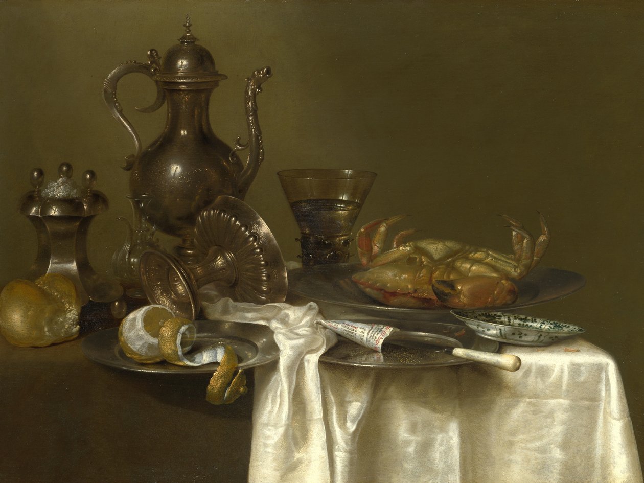 Nature morte : Vaisseaux en étain et en argent et un crabe, c.1633-37 - Willem Claesz. Heda
