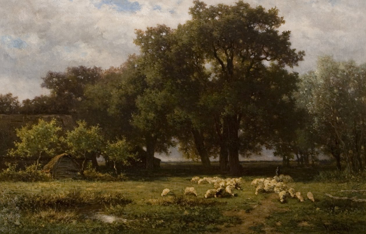 Paysage avec des moutons et une grange - Willem Roelofs