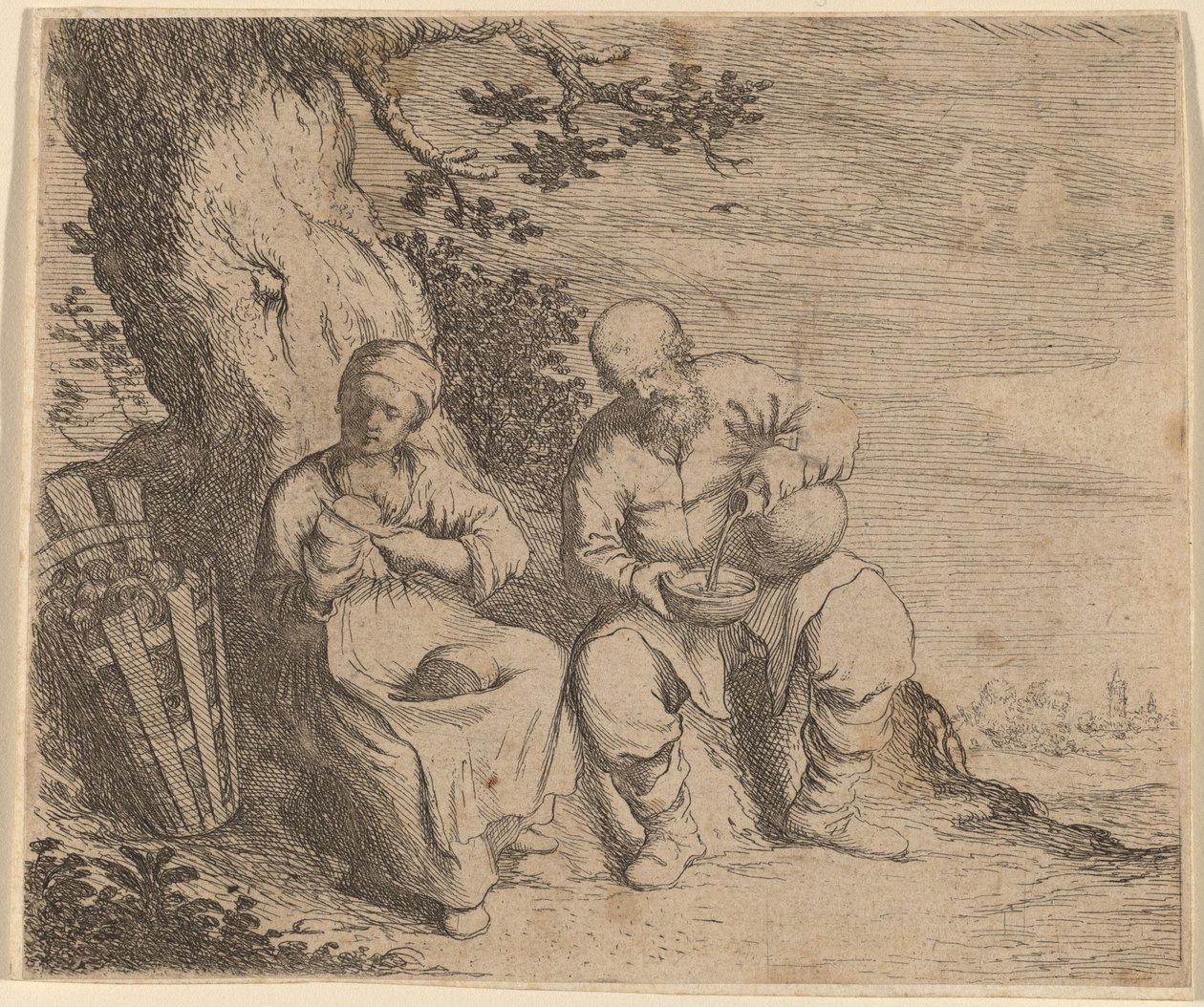 Couple de paysans assis sous un arbre - Willem Basse