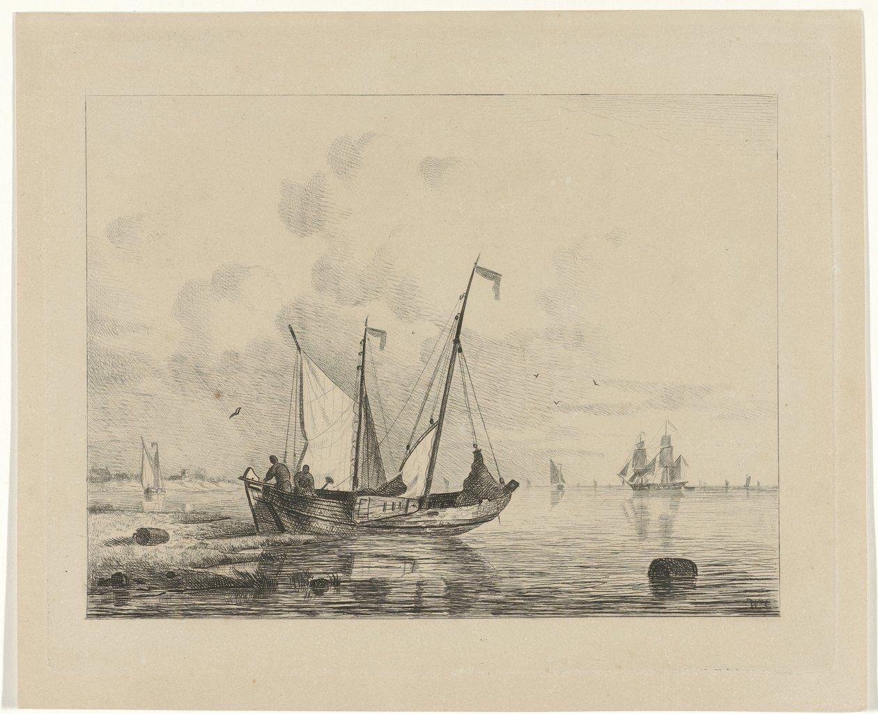Voilier avec voiles abaissées - Willem Gruyter jr.