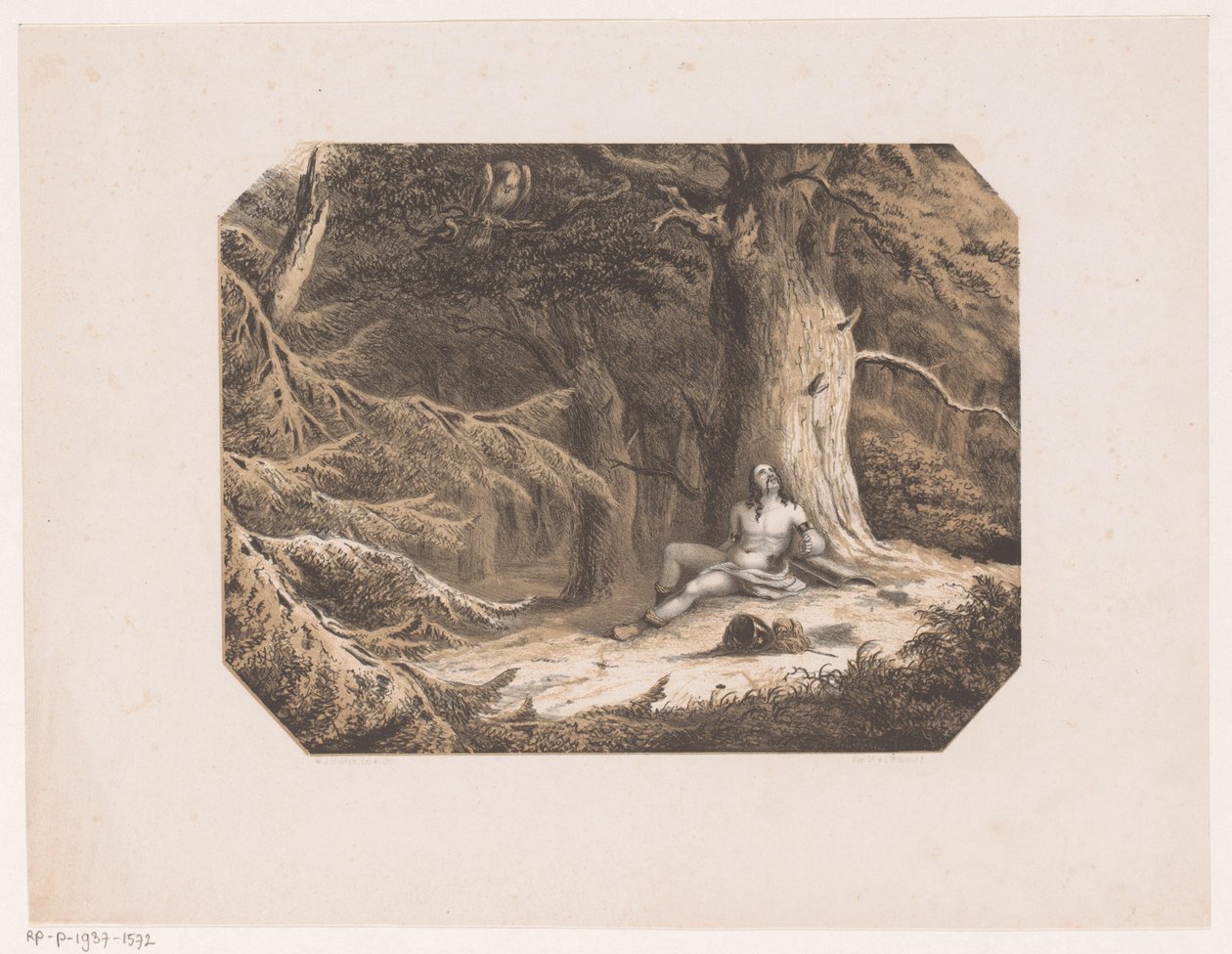 Homme à moitié dévêtu dans la forêt - Willem Jacob Hofdijk