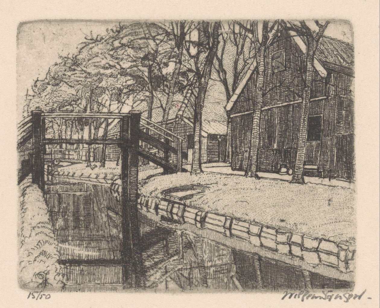 Pont à Assendelft - Willem Jansen (graveur) (signed by artist)
