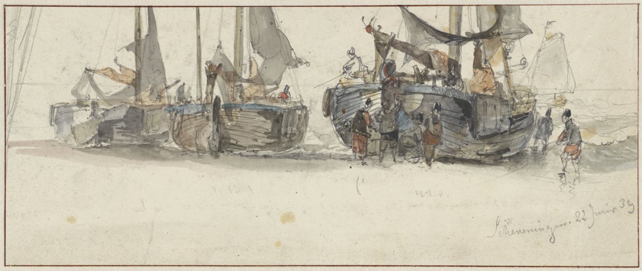 Bateaux de pêche sur la plage de Scheveningen - Willem Roelofs (I)
