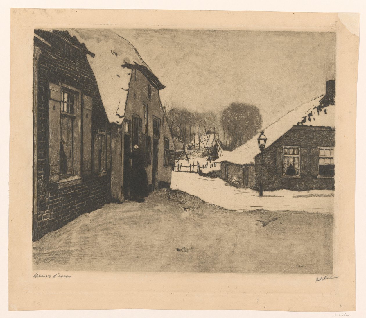 Maisons enneigées à Ede - Willem Witsen (signed by artist)