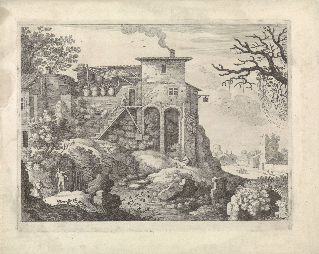 Paysage italien avec une auberge - Willem van Nieulandt (II)