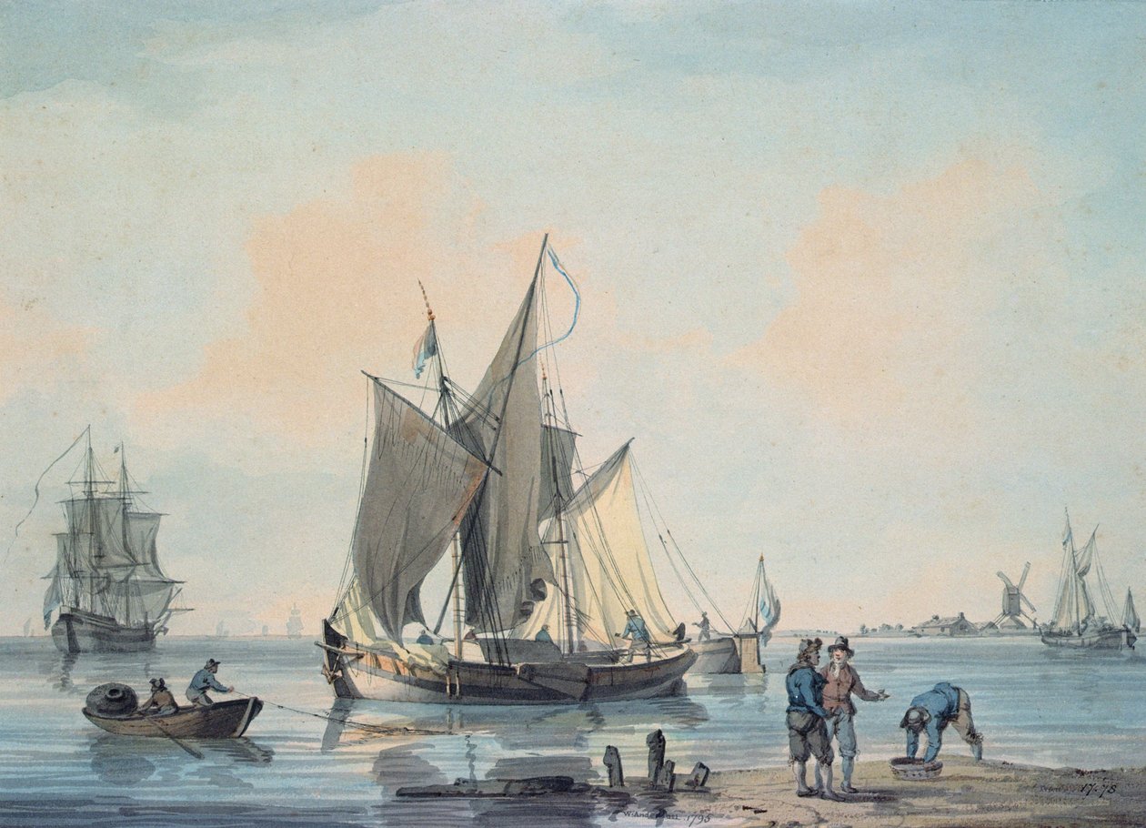 Scène côtière, avec navires et personnages - William Anderson