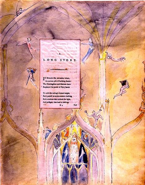 Une longue histoire, Un ancien bâtiment qui a employé le pouvoir des mains de fée, des Poèmes de Thomas Gray, 1797-98 - William Blake
