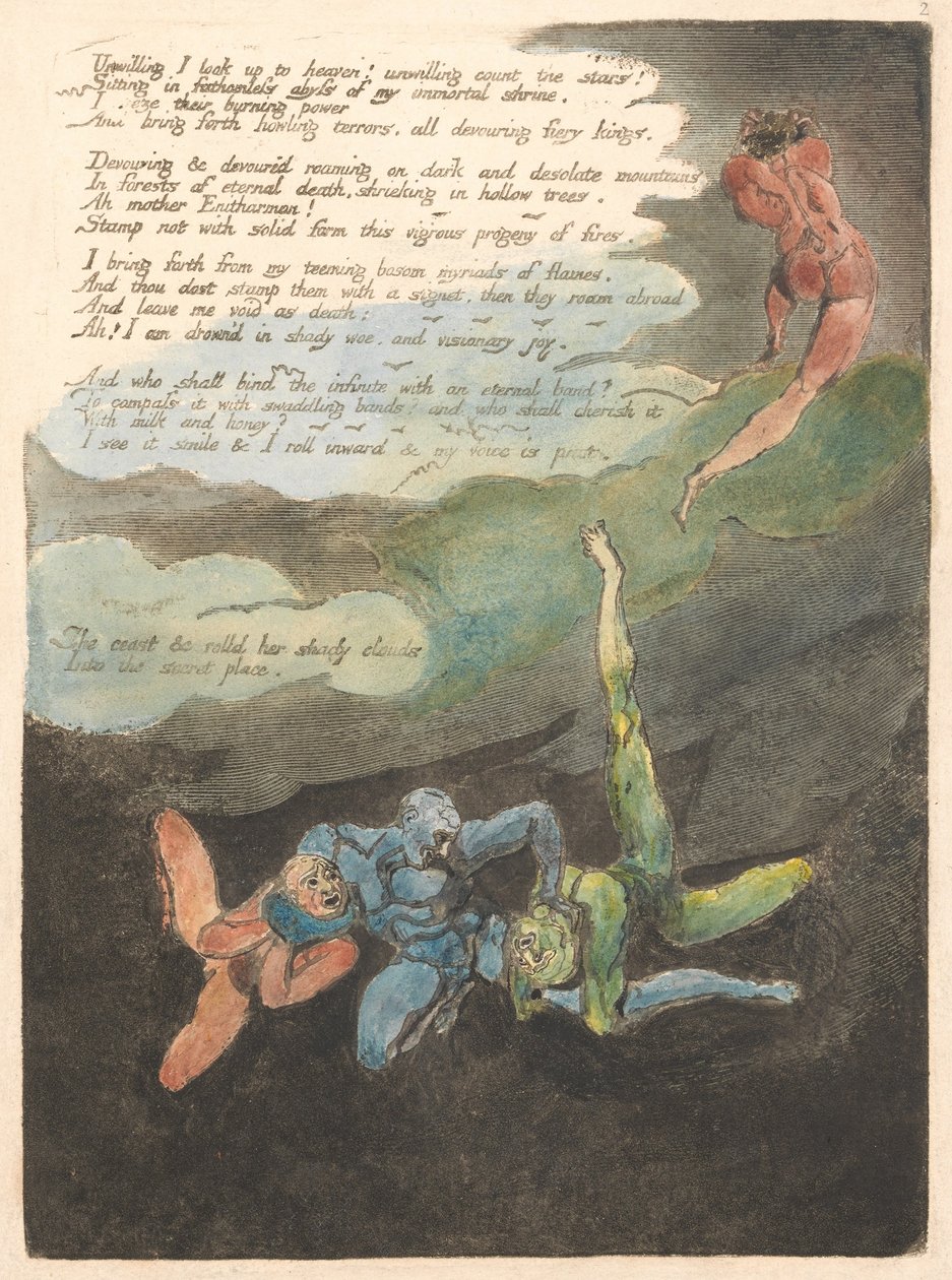 Europe. Une prophétie, Planche 4, À contrecoeur je lève les yeux... (Bentley 5) - William Blake