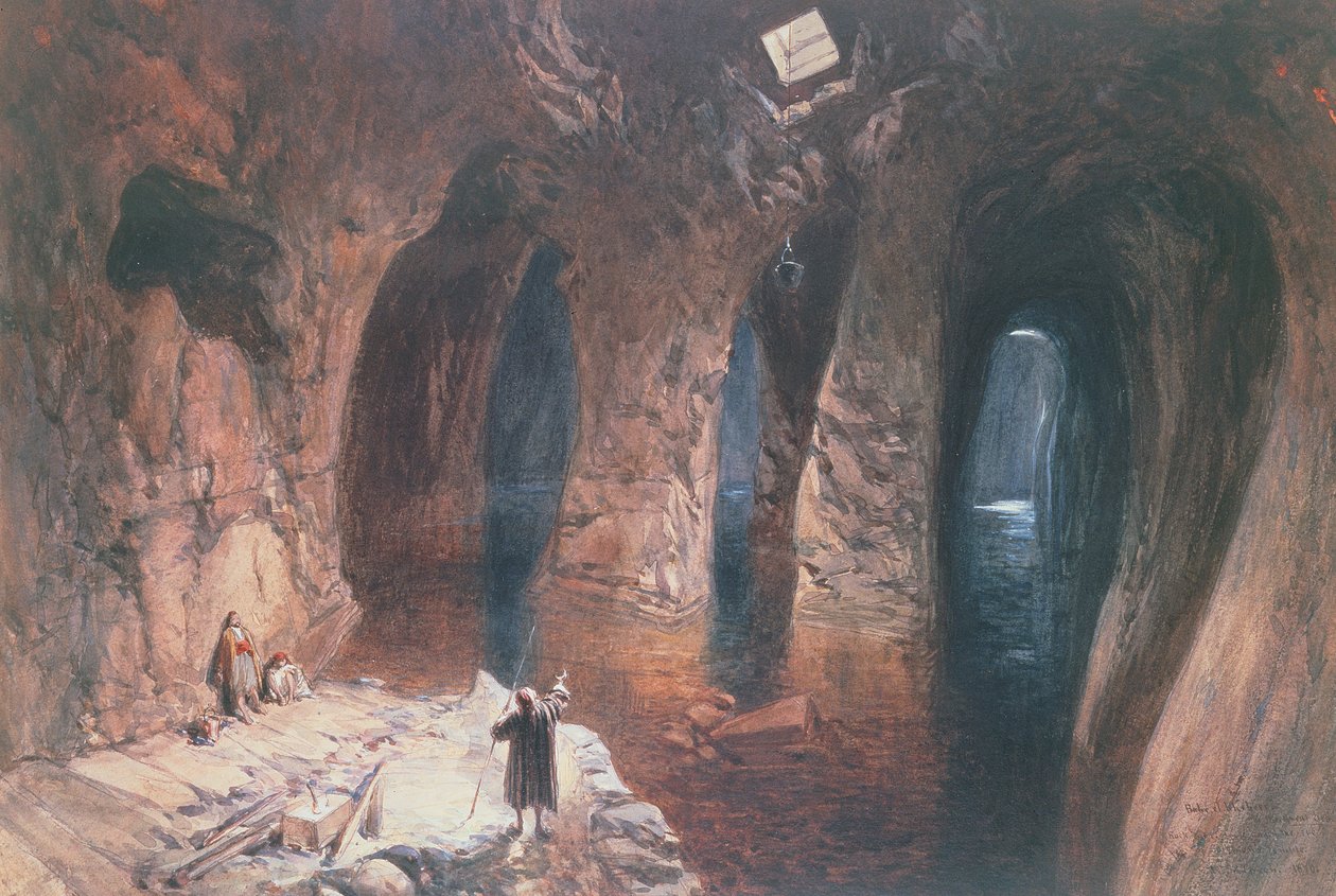 Bahr El Khabeer sur La Grande Mer : citernes taillées dans la roche sous le site du Temple de Salomon, 1870 - William Crimea Simpson