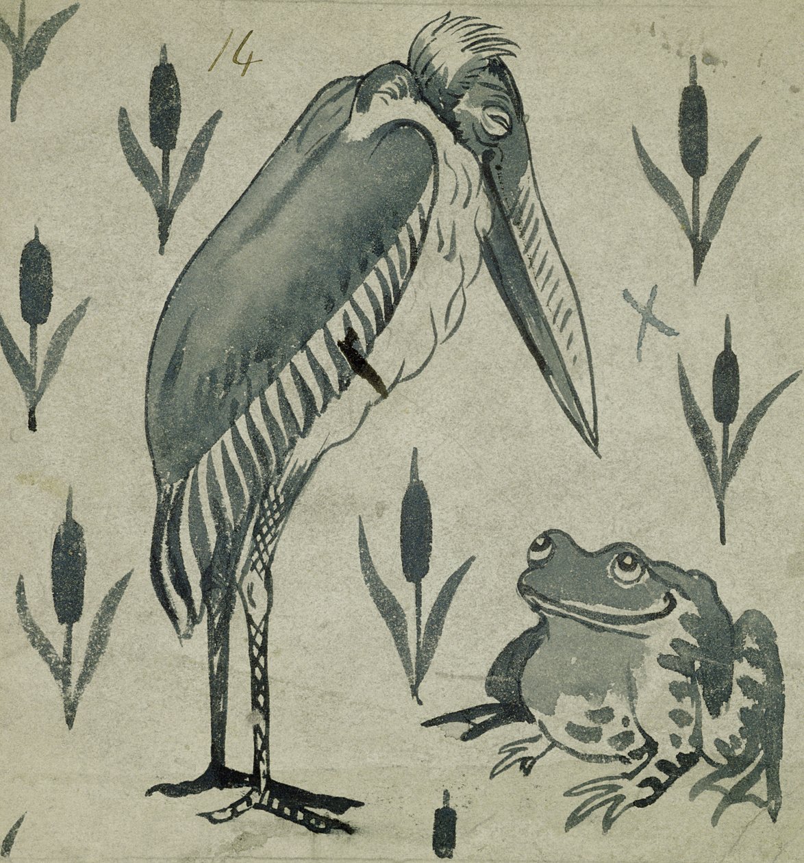 Un pélican et une grenouille en conversation - William de Morgan