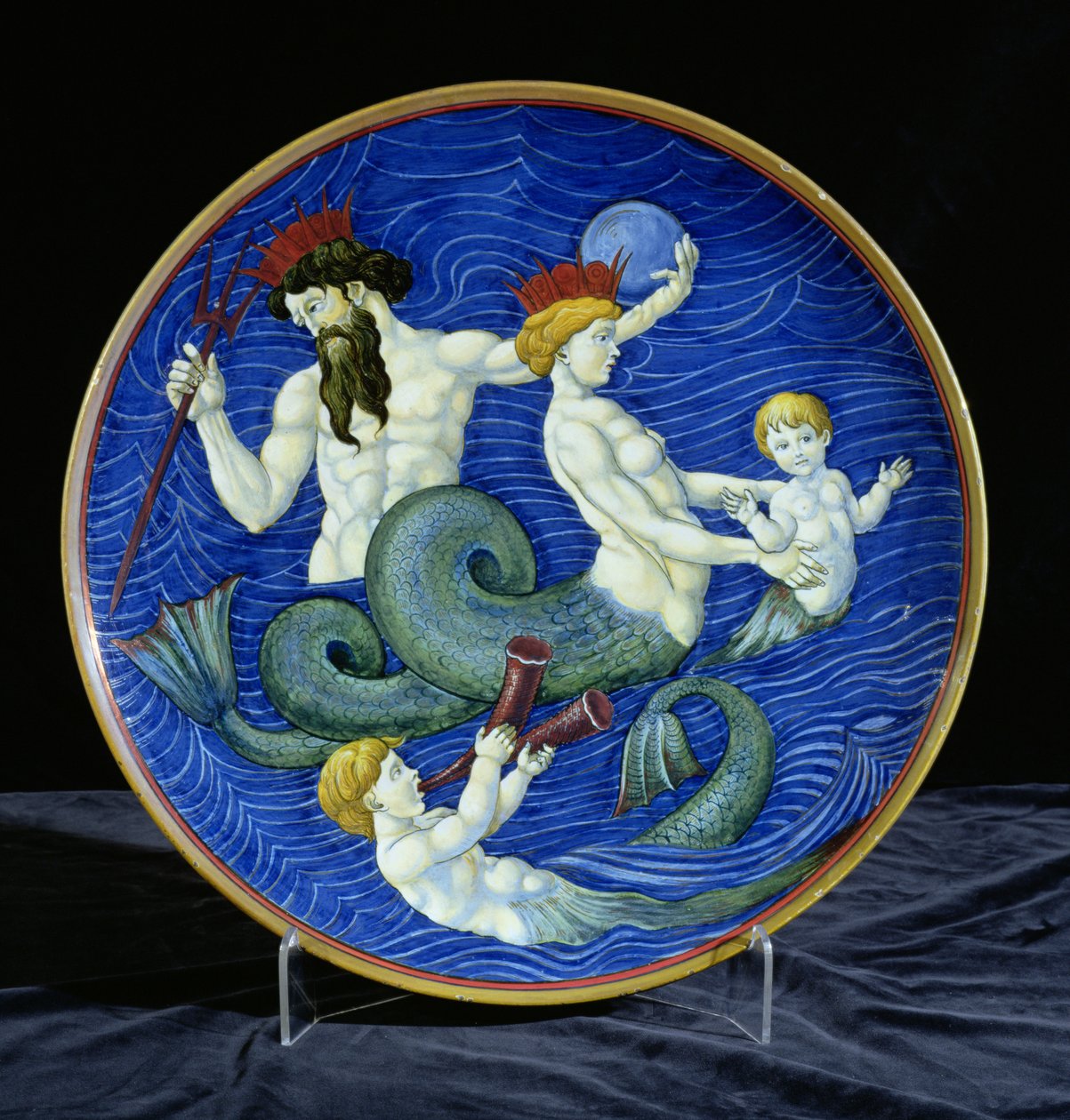 Chargeur, avec Triton couronné, sirène et tritons - William de Morgan