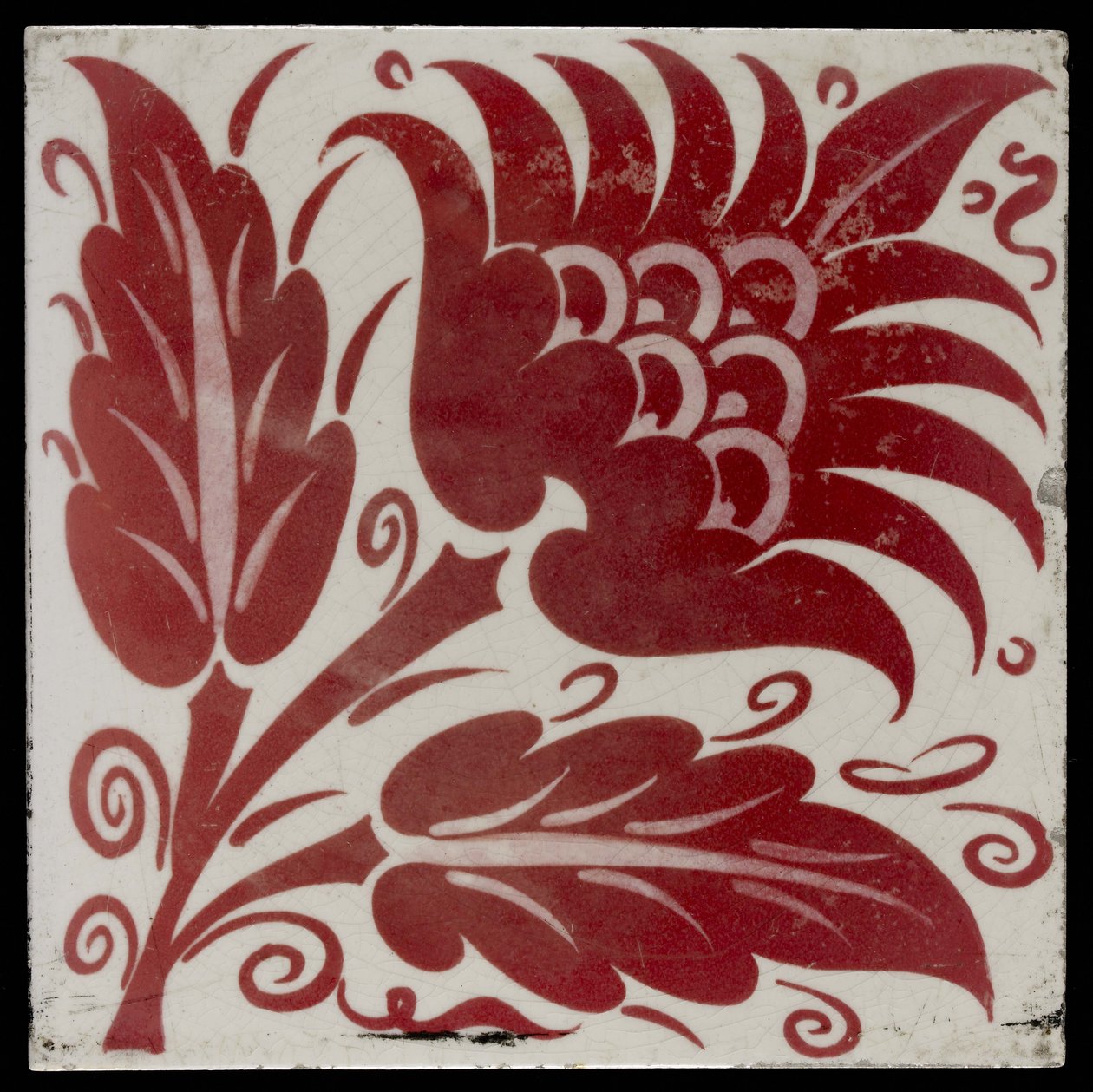 Carreau avec fleur stylisée avec deux feuilles et vrilles, 1882-88 - William de Morgan