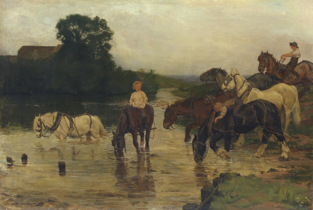 Baigner les chevaux après le travail, 1884 - William Frank Calderon
