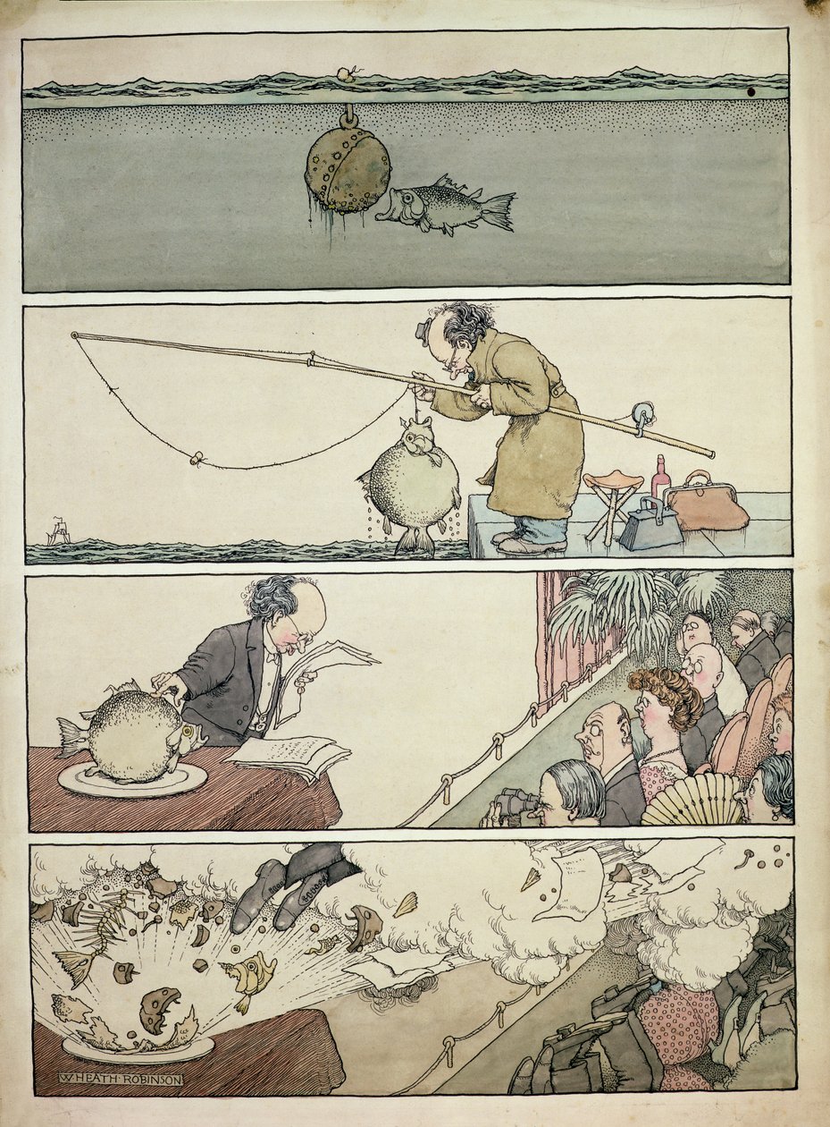 Le poisson et la mine flottante - William Heath Robinson