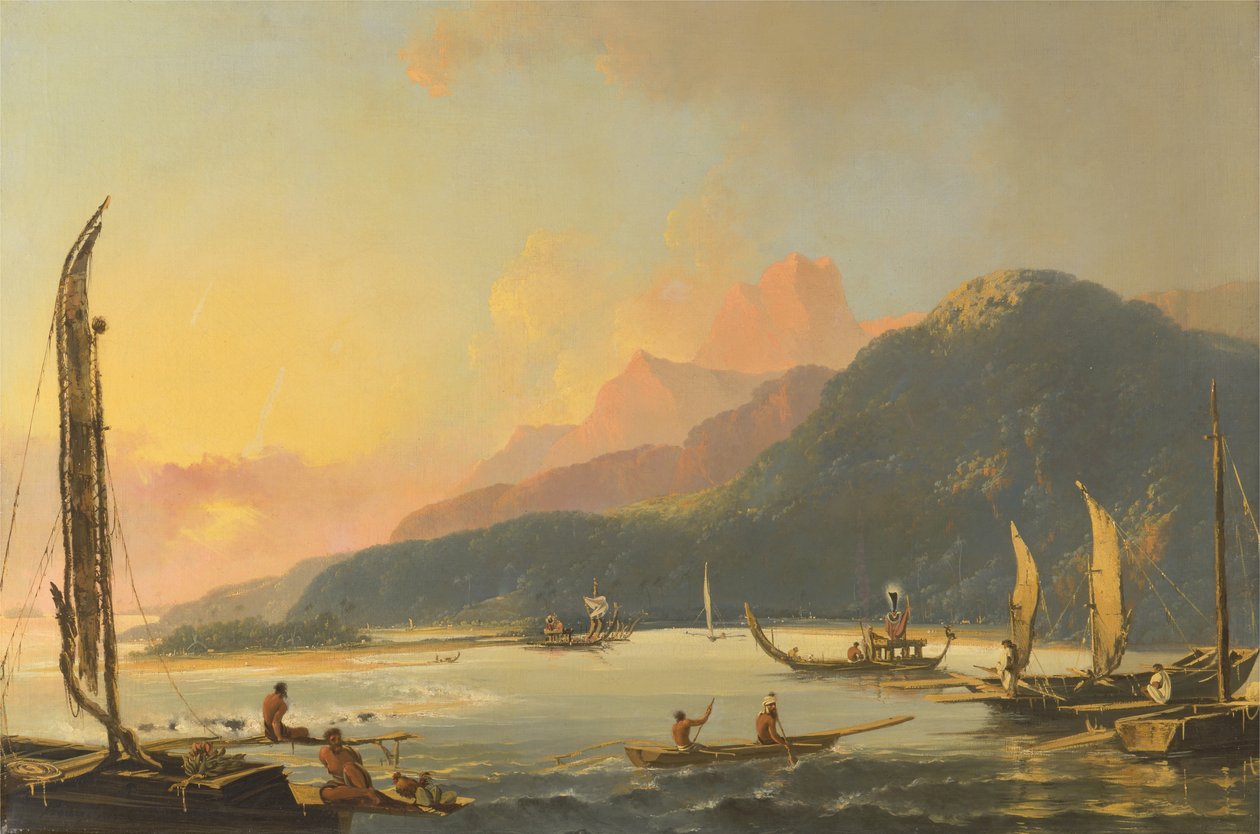 Galères de guerre tahitiennes dans la baie de Matavai, Tahiti - William Hodges