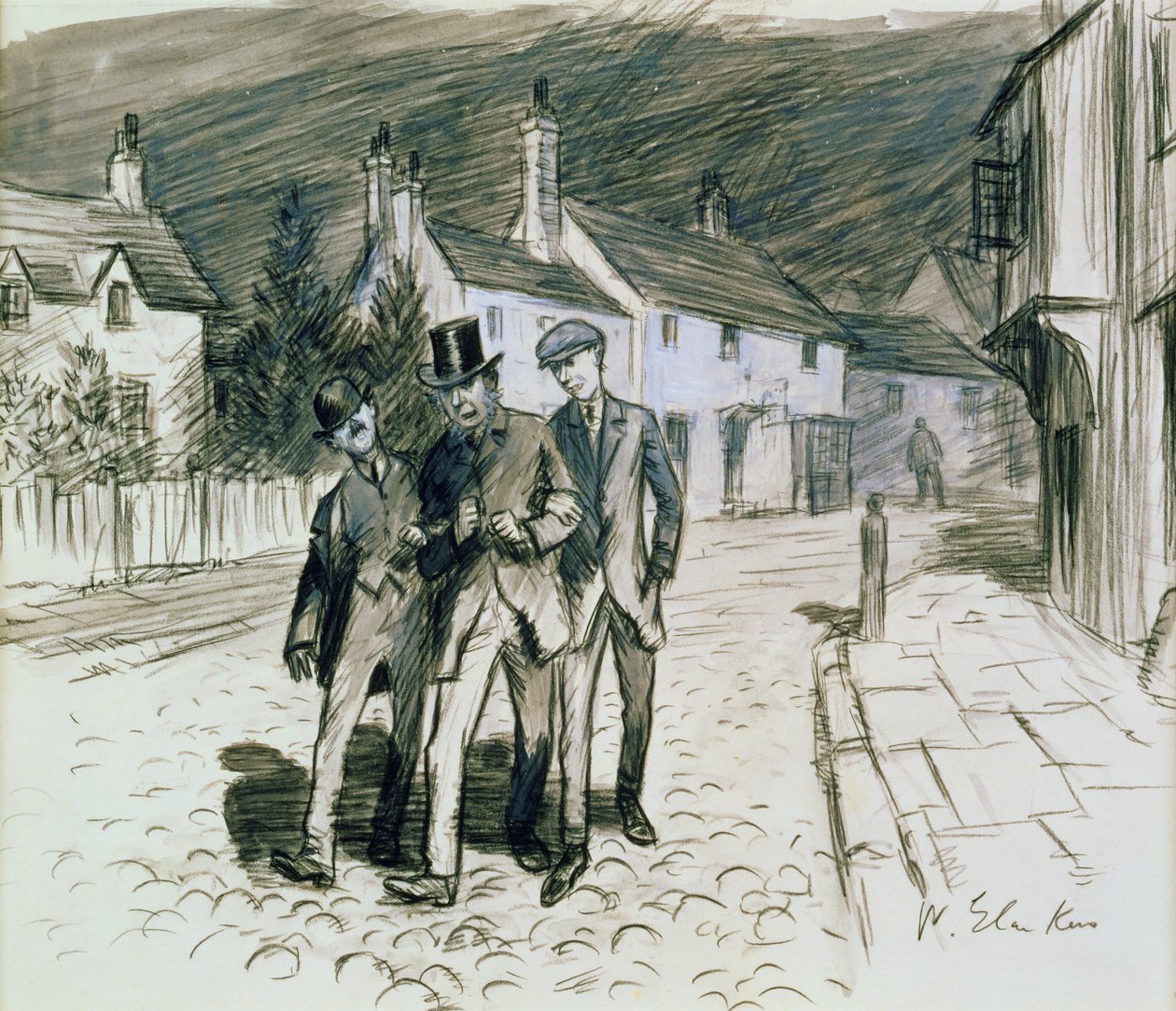 Scène de rue avec trois ivrognes - William James Glackens