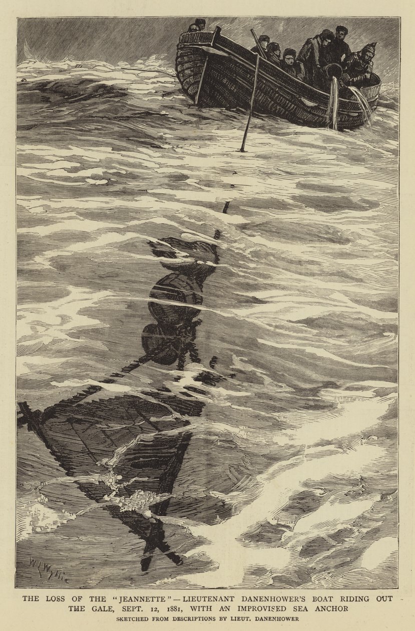 La perte de la Jeannette, le bateau du lieutenant Danenhower affrontant la tempête, 12 septembre 1881, avec une ancre de mer improvisée - William Lionel Wyllie