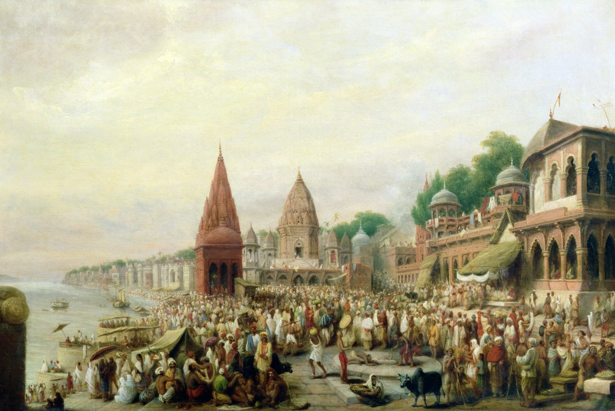 Vue de Dasaswanadh Ghat, Bénarès, pendant le festival de Dassera - William Prinsep
