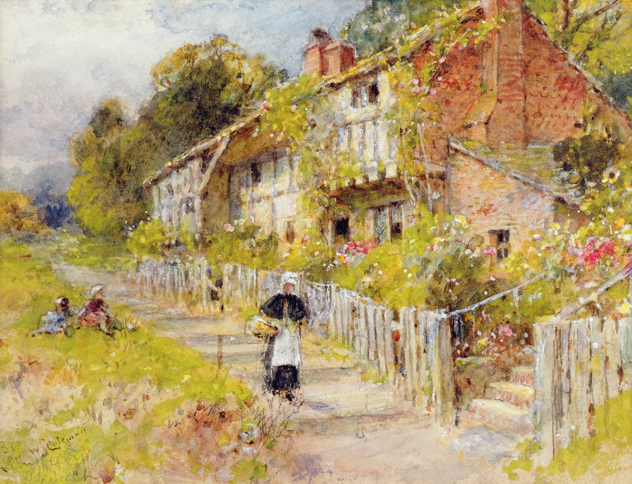 Cottages - une rangée de cottages avec une figure et d