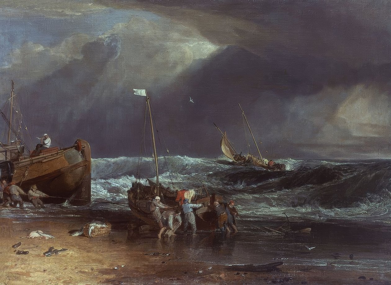 Sortie du bateau par temps de tempête – XIXe siècle. Artiste : Joseph Mallord William Turner. Lieu : Kenwood House / Col Iveagh Beque, Londres, Angleterre - Joseph Mallord William Turner