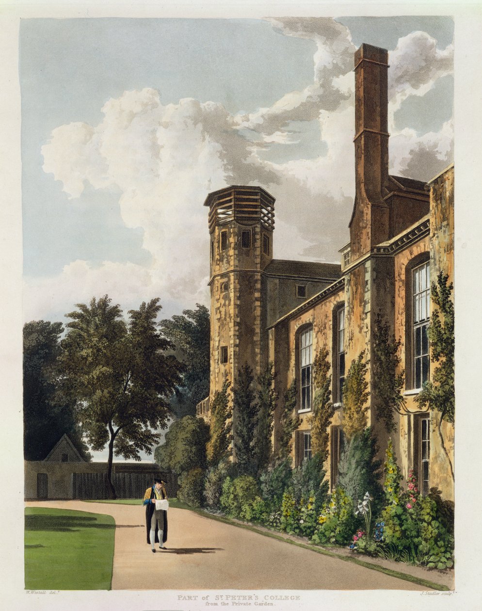 Partie du collège St. Peter (Peterhouse) depuis le jardin privé, Cambridge, de 