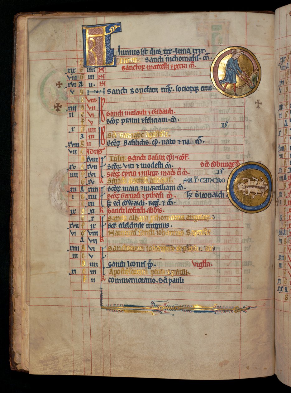 Ms 322 f.3v, juin, un homme désherbant, illustration du 