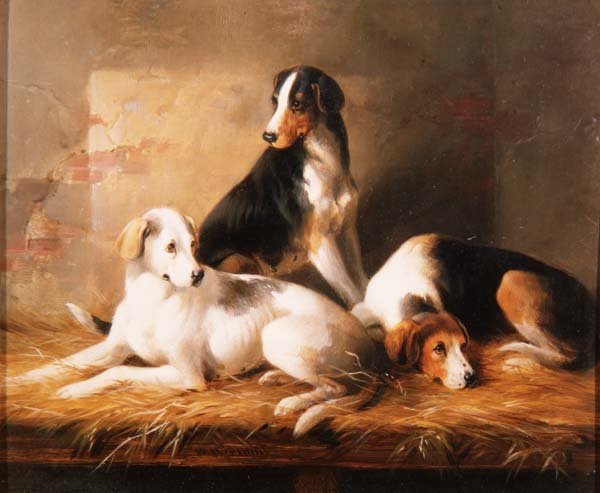 Trois chiens dans une écurie - William Barraud