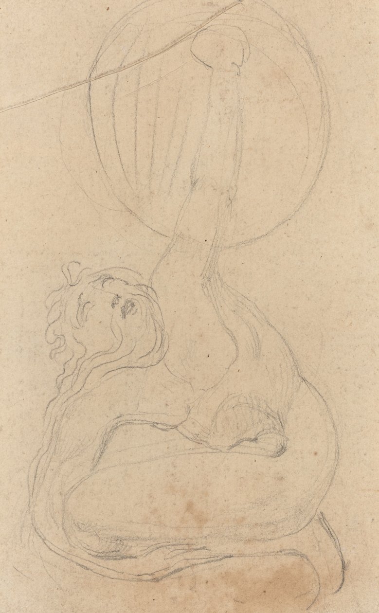 Une figure accroupie tenant un bouclier (verso) - William Blake