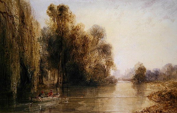 Figures ramant sur une rivière française - William Callow