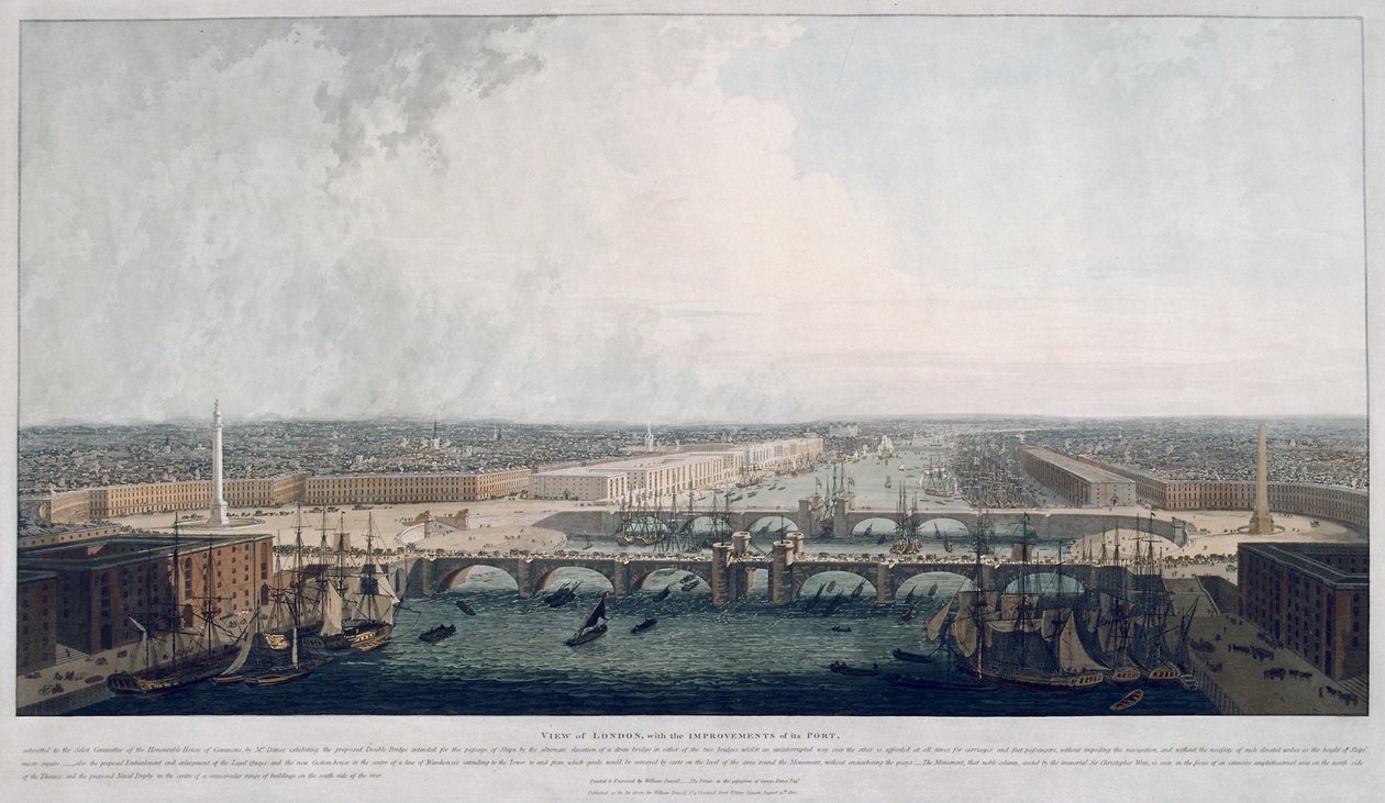 Projet de pont de Londres, Londres, 1802 - William Daniell