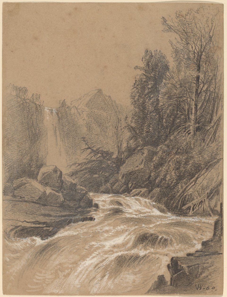 Paysage de montagne, ruisseau et cascade - William Hart