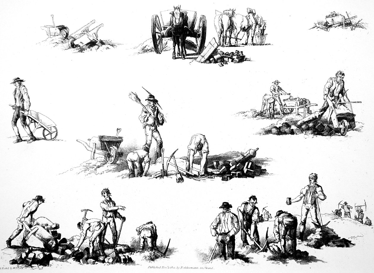 Paveurs posant des pavés en granit - William Henry Pyne