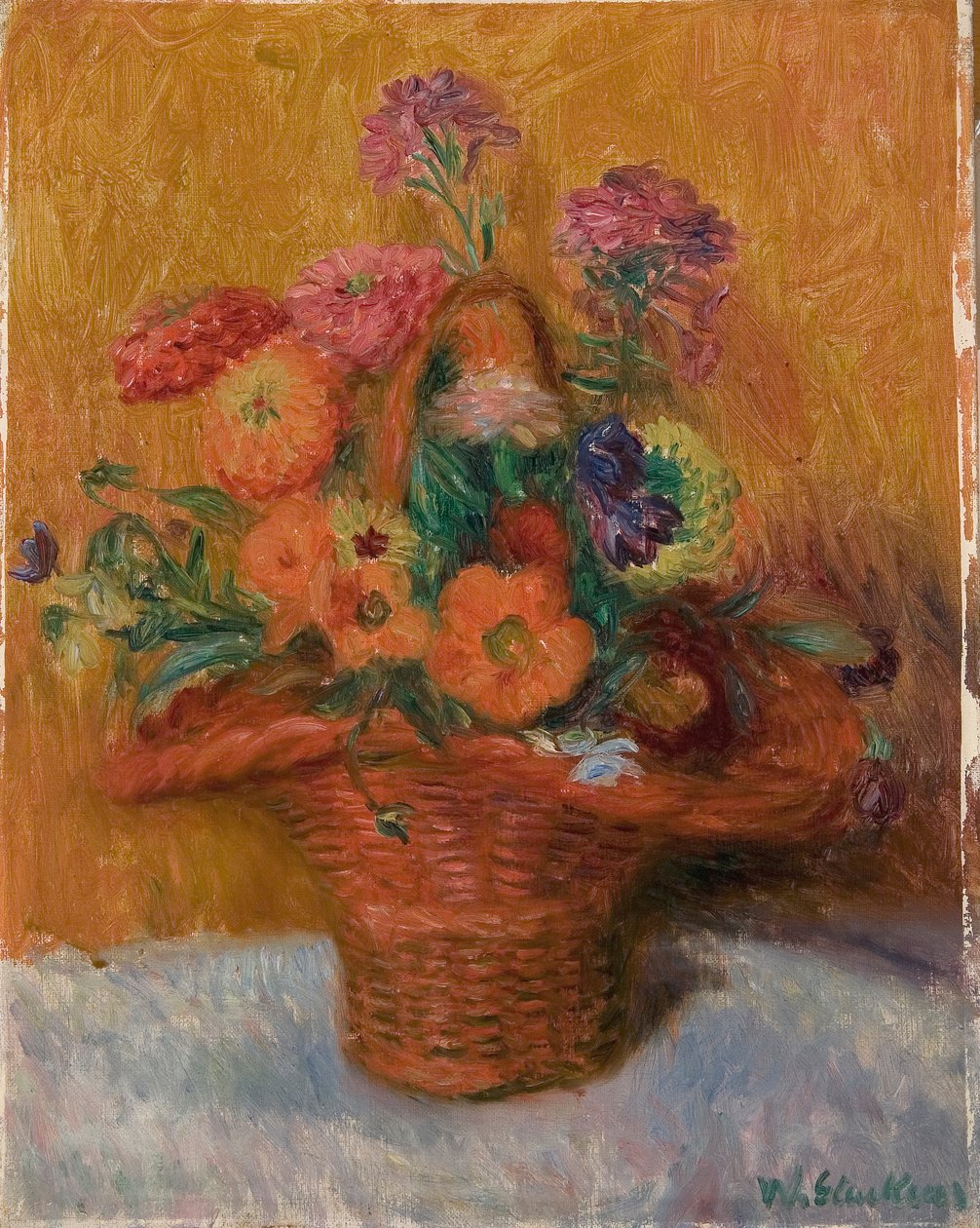 Panier rouge de zinnias - William James Glackens