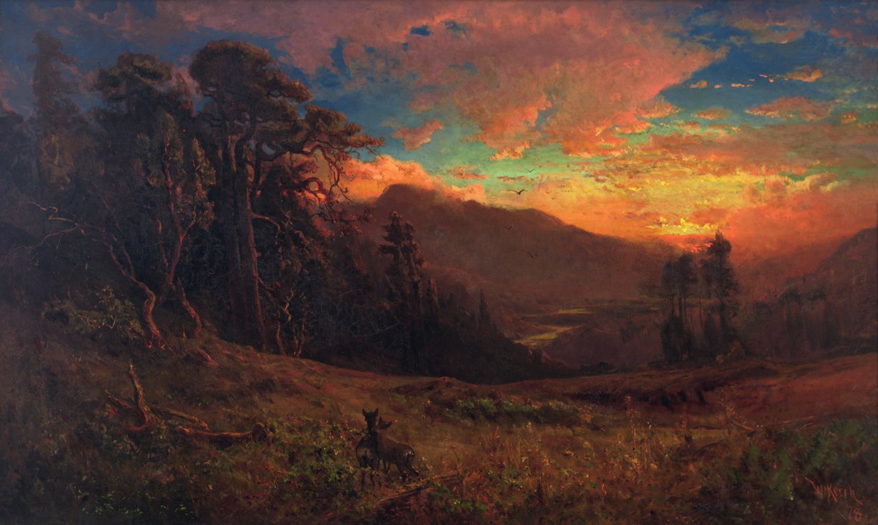 Coucher de soleil automnal sur la rivière Russian - William Keith