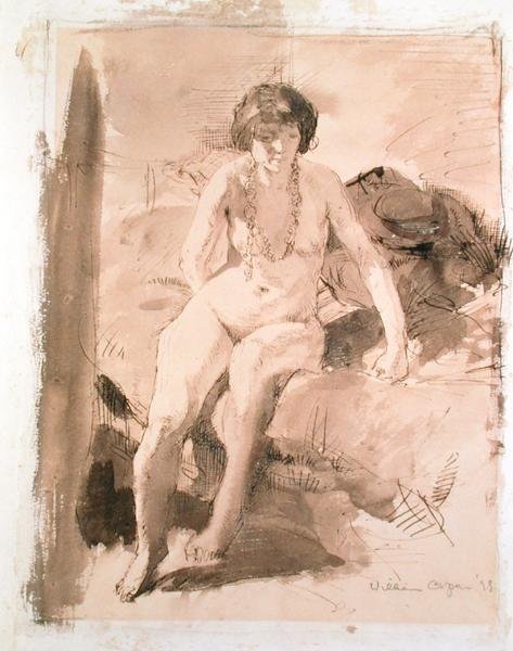 Une fille nue assise sur un lit - William Orpen