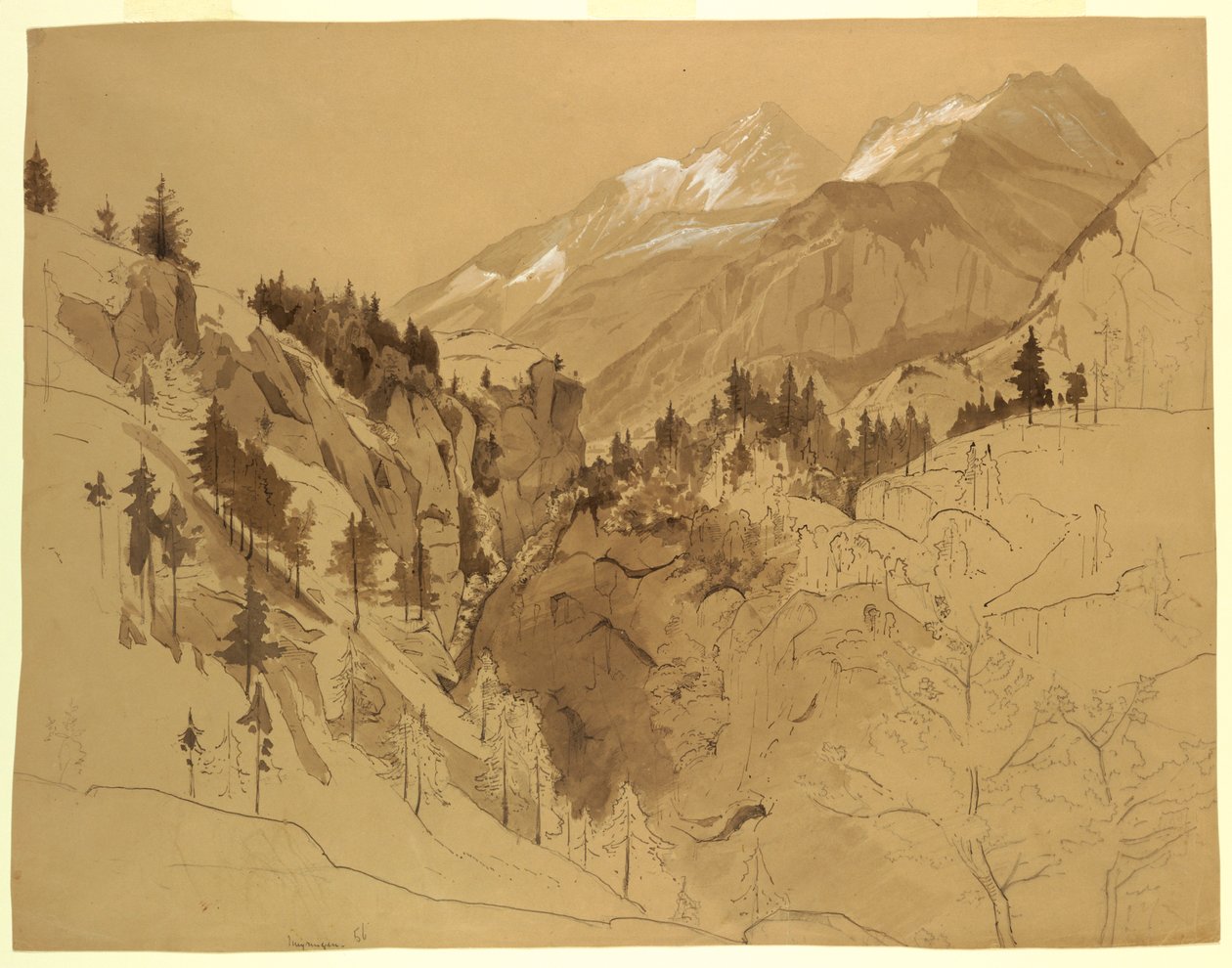 Dessin, montagnes près de Meiringen, Suisse, 1856 - William Stanley Haseltine