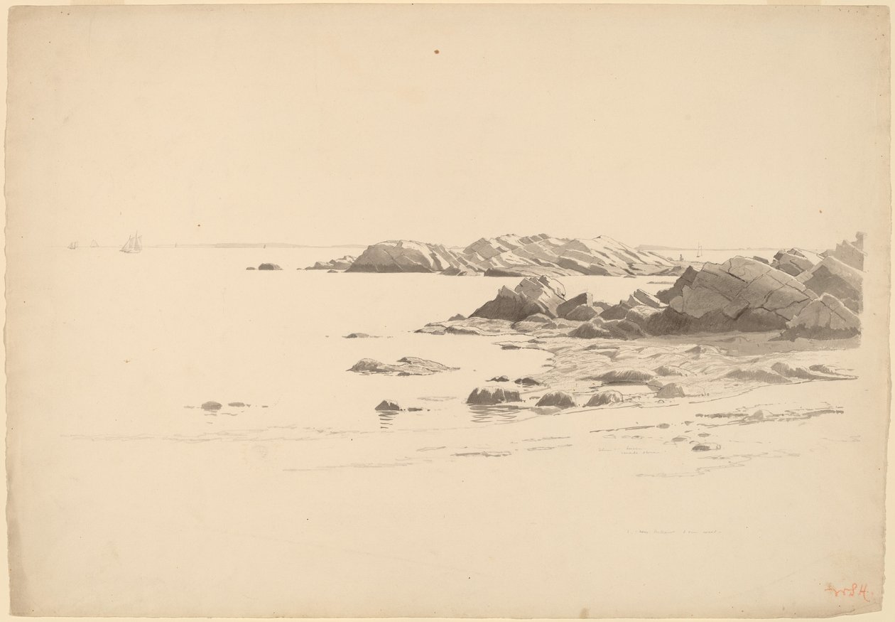 Plage Rocheuse avec Bateaux au Loin - William Stanley Haseltine