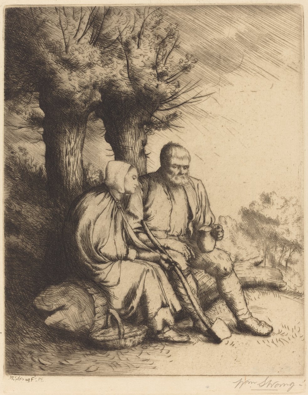 Homme et femme sous un arbre - William Strang