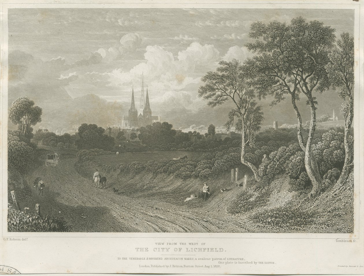 Cathédrale de Lichfield - Vue ouest - William Tombleson