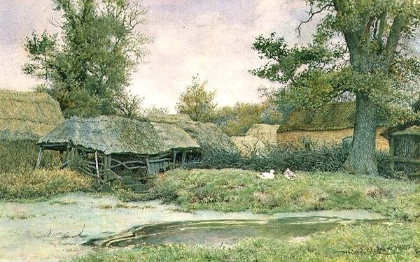 Cour de ferme avec étang à canards et canards - Wilmot R.W.S. Pilsbury