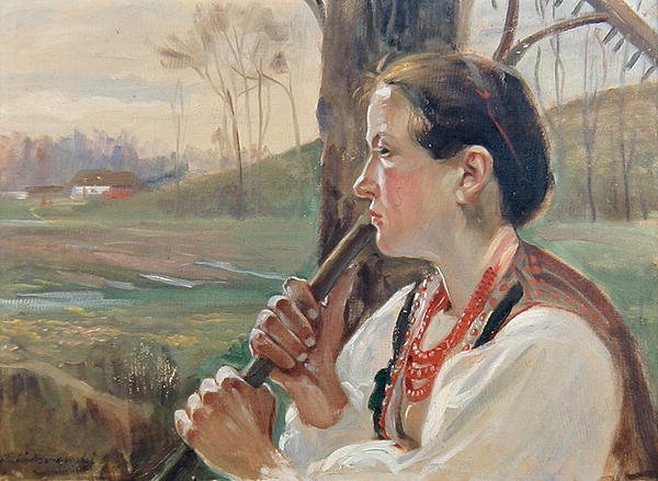 Fille avec un râteau, c.1914 - Wincenty Wodzinowsky